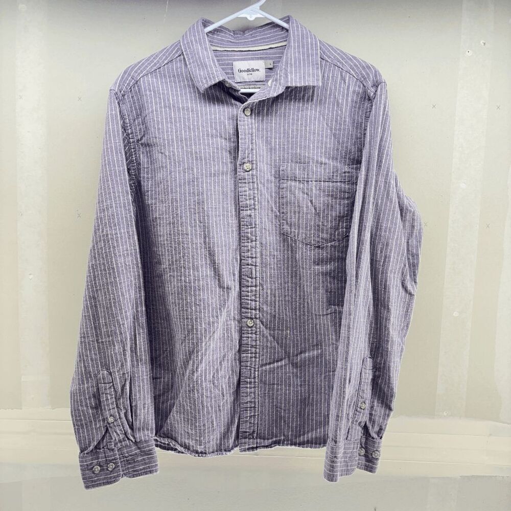 Good Fellow Mens Large Flannel‎ Purple Flannel Striped Button Down